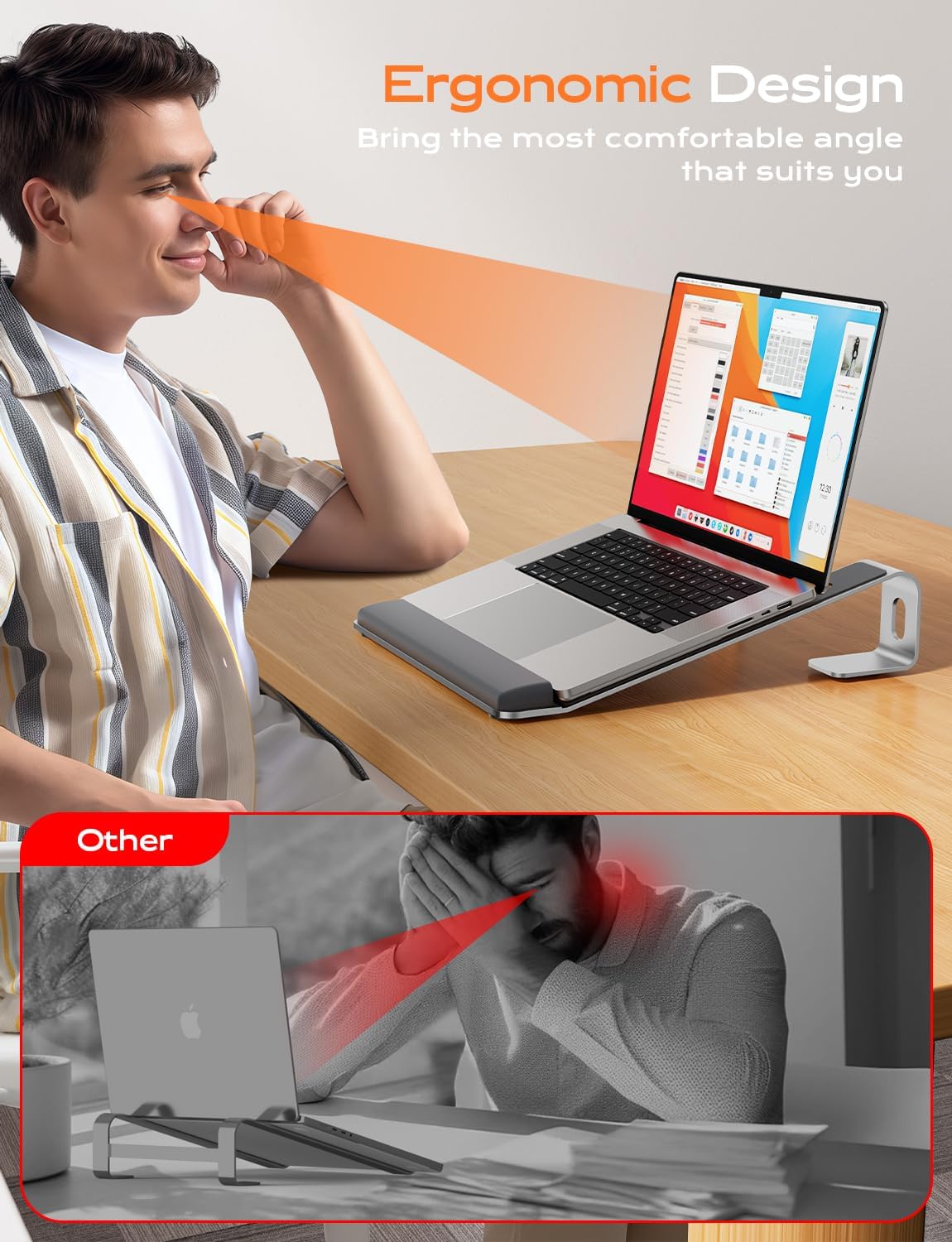 Laptop Stand for Desk, Laptop Stand with Wrist Support, Ergonomic Detachable Laptop Riser, Mount, Riser Holder Notebook Stand for MacBook Air Pro, HP, Dell, XPS, HP (10-17") Laptops - Silver