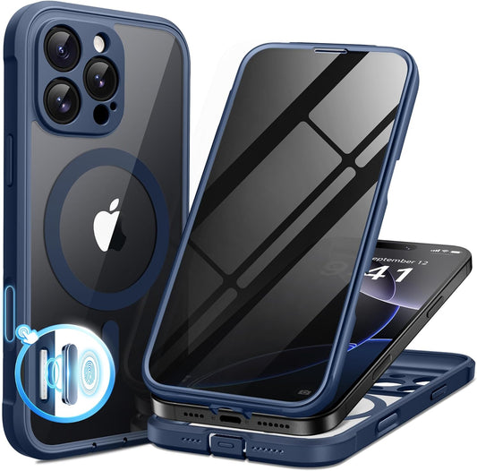 BERFY Magnetic for iPhone 16 Pro Max Case, Compatible with MagSafe, Built-in Privacy Screen Protector and Upgraded Camera Protection, Anti-Spy Full Body Shockproof Phone case for 16 Pro Max 6.9", Blue