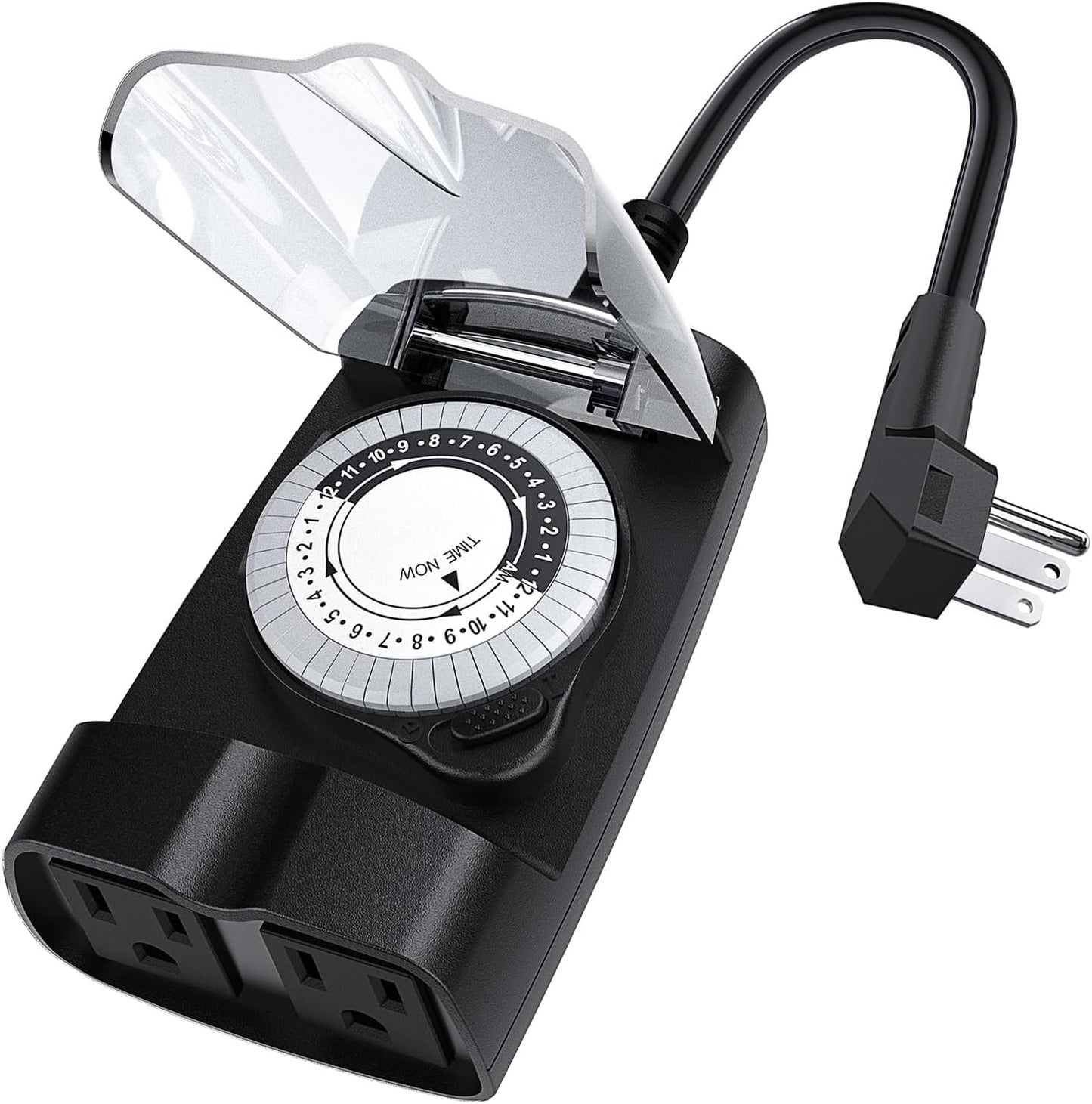 G-ELEK Outdoor Timer Waterproof, 24 Hour Light Timer, Timers for Electrical Outlets, Ideal for Pool Pump, Christmas Lights, Heavy Duty, 2 Grounded Outlets, ETL Listed, Black