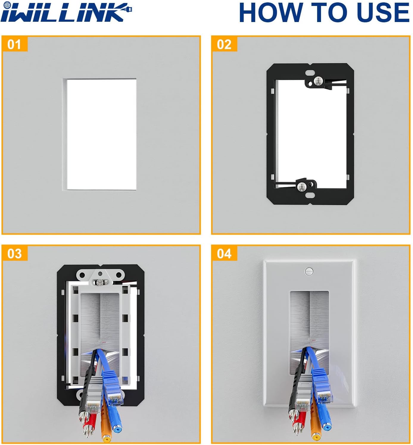 Iwillink Brush Wall Plate (10 Pack), Cable Pass Through Insert for Wires, Single Gang Cable Access Strap, Wall Socket for HDTV, Home Theater Systems