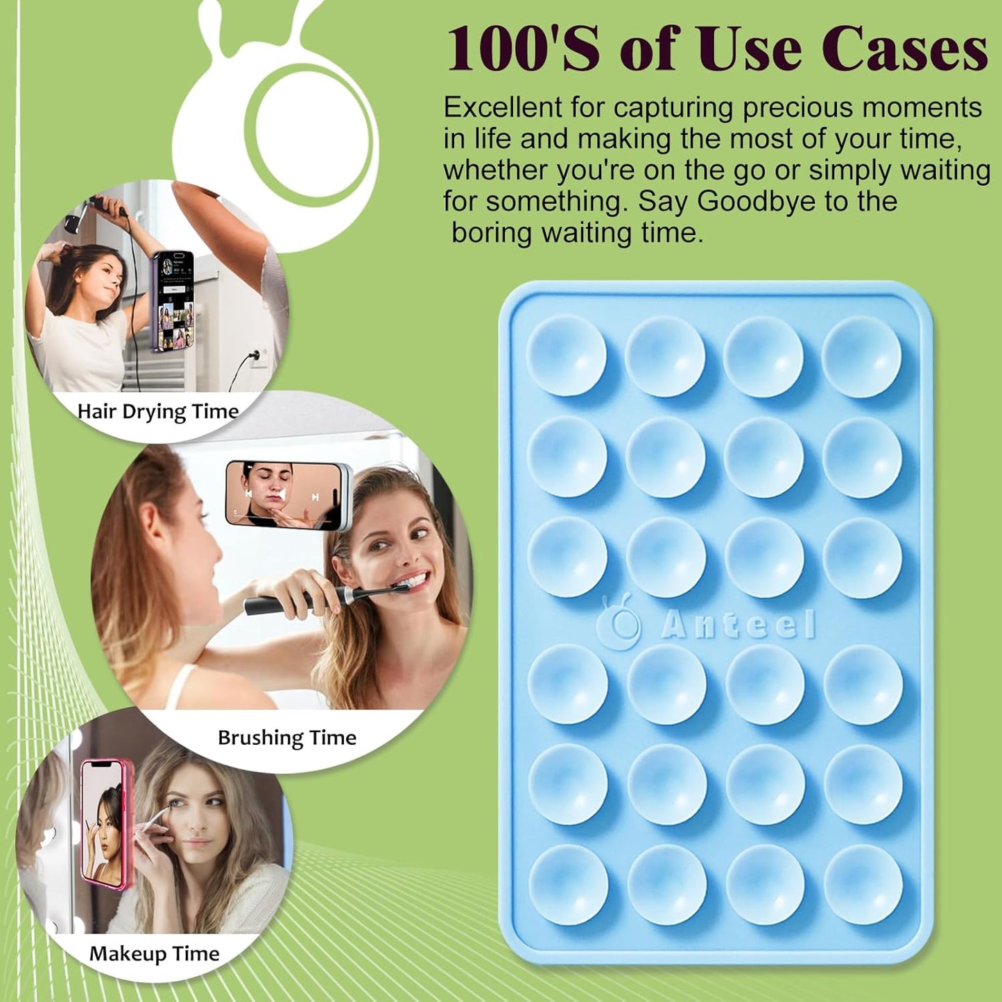 Anteel MAX Silicone Suction Phone Case Adhesive Mount, Upgraded Super Strong Grip, Durable, Easy to Use, Hands-Free Sticky Phone Holder for Selfies, Tiktok Videos, 2.56"x3.94" (Baby Blue)