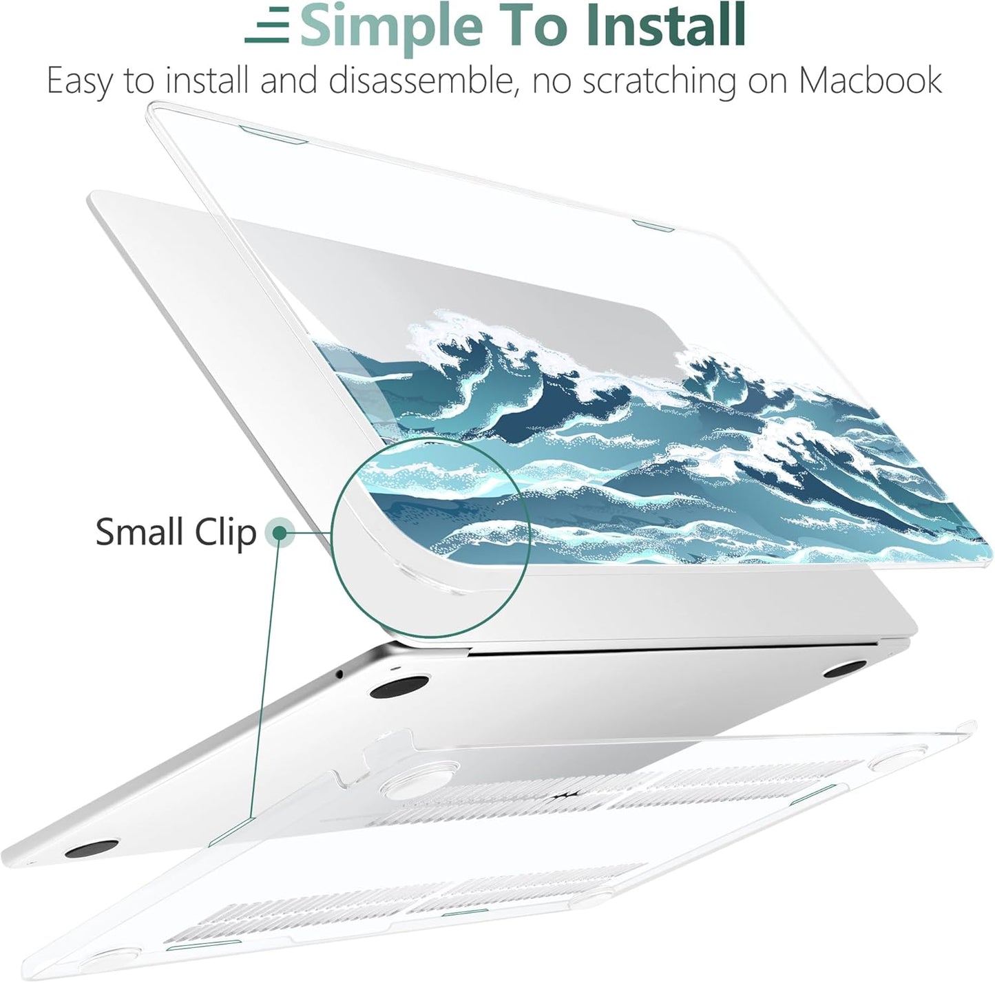 TWOLSKOO for M4 MacBook Air 13.6 inch Case 2025-2022 Release M4 A3240 M3 A3113 M2 A2681, Plastic Hard Shell & Screen Protector & Keyboard Cover & Trackpad Film, Ocean