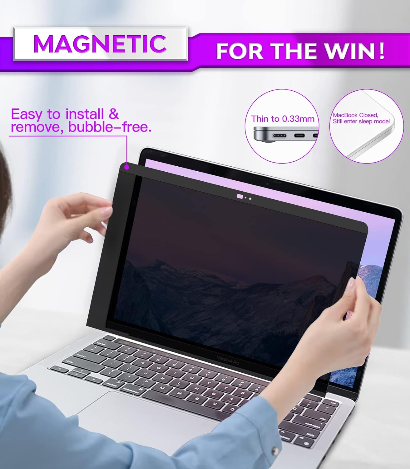 PYS macbook air 13 inch privacy screen Compatible with MacBook Air 13.3'(Released in 2018-2021: A1932,A2179,A2337)-Anti Glare，Webcam Cover Slider，Provide Privacy, Ultra Slim，Easy On