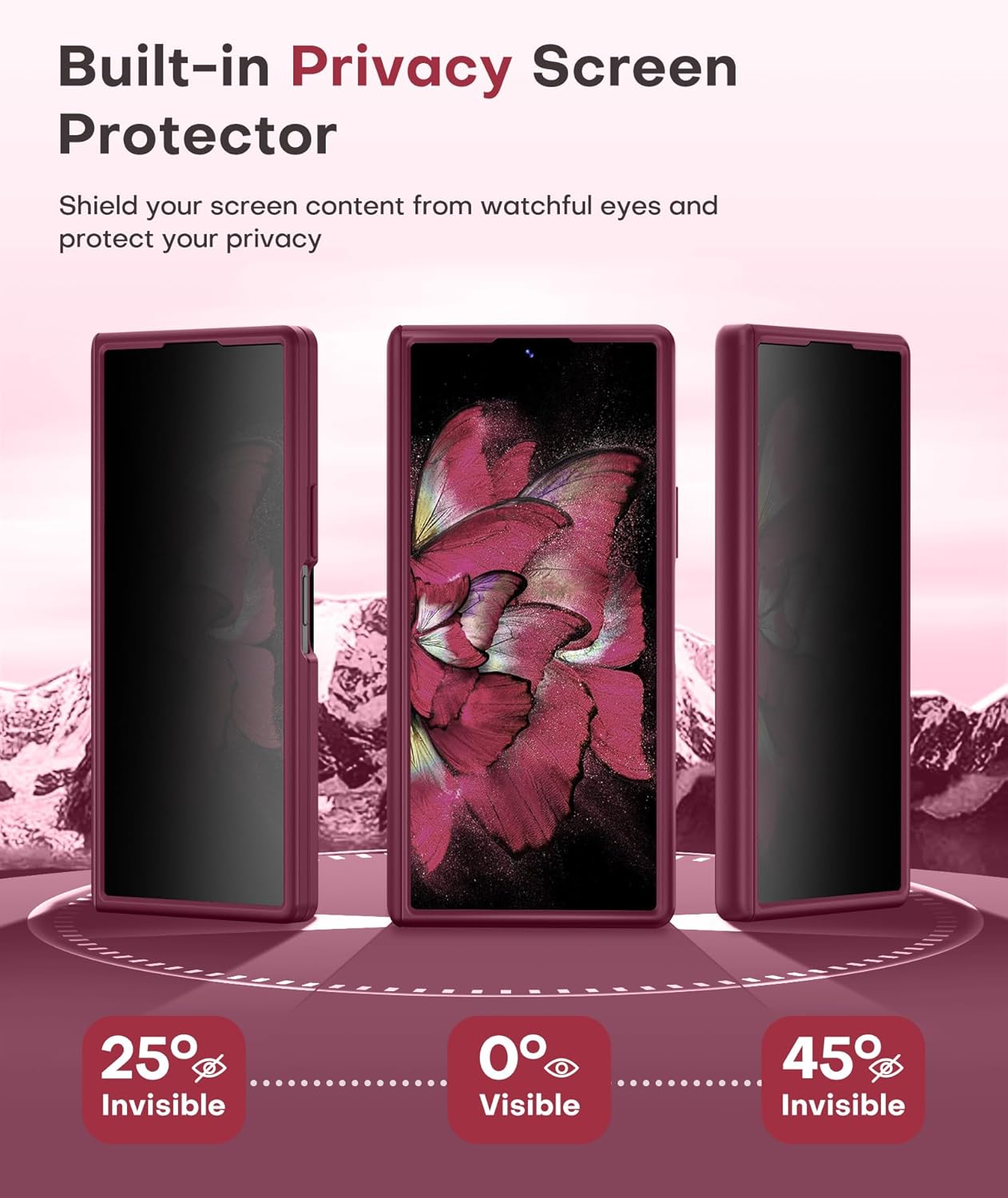 BERFY Magnetic for Samsung Galaxy Z Fold 7 Case with Privacy Screen Protector, [Compatible with MagSafe][Anti Spy] Built-in Hidden Kickstand, Full-Body Shockproof Slim Phone Case for Z Fold 7, Red