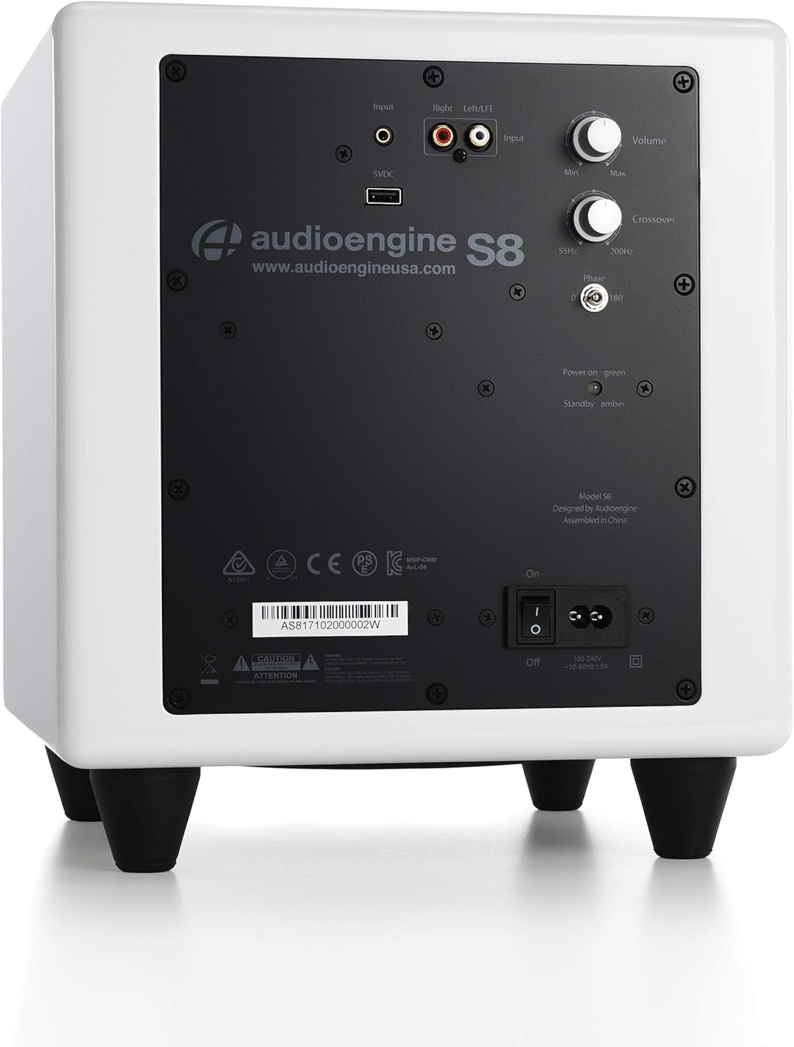 Audioengine S8 250W Wireless Powered Subwoofer, Built-in Amplifier (Wireless, White)