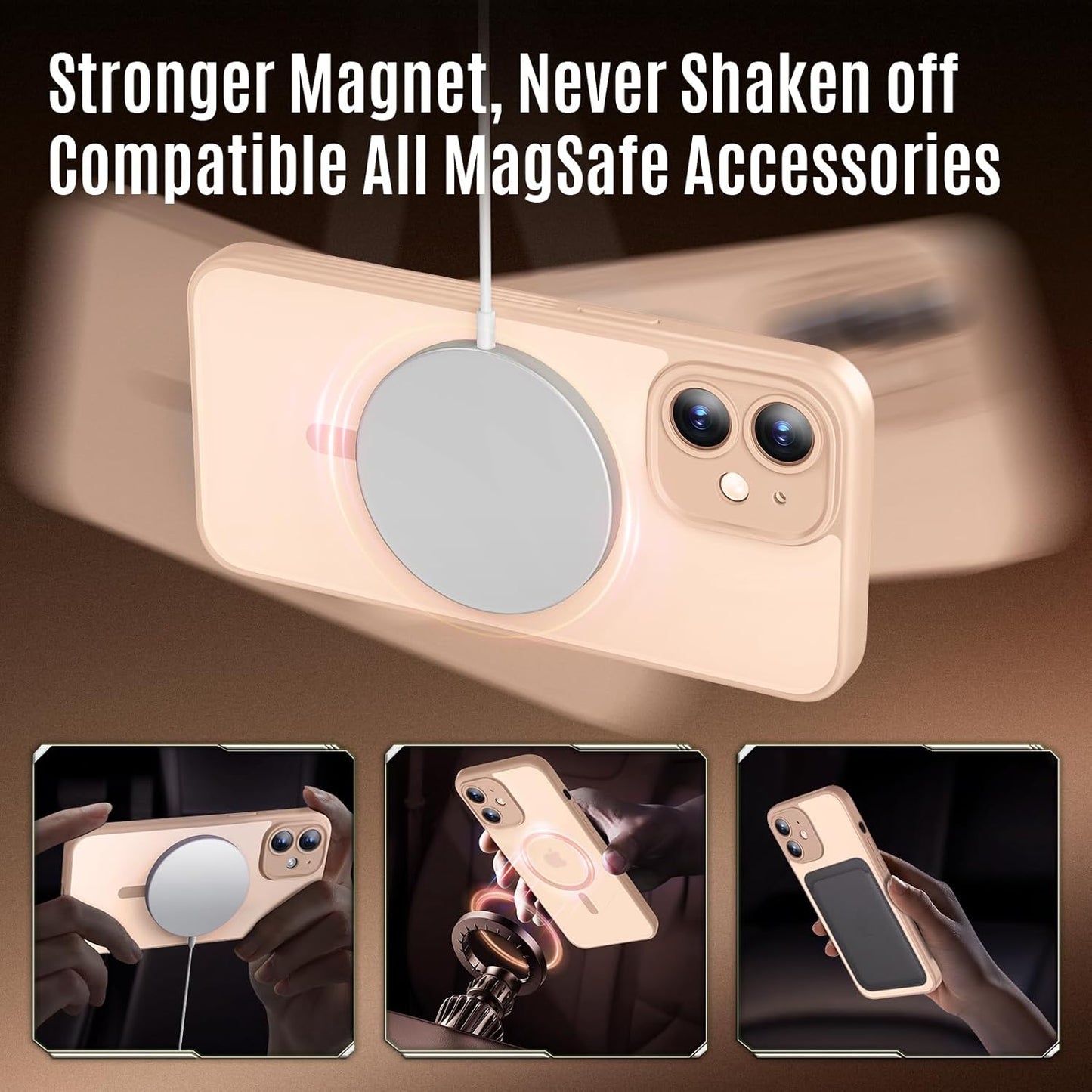 Designed for iPhone 12 Case, Compatible with MagSafe, with Privacy Screen Protectors X2, [Camera Protection] [15FT Military Drop Protection] Shockproof Phone Case, 6.1", Light Brown