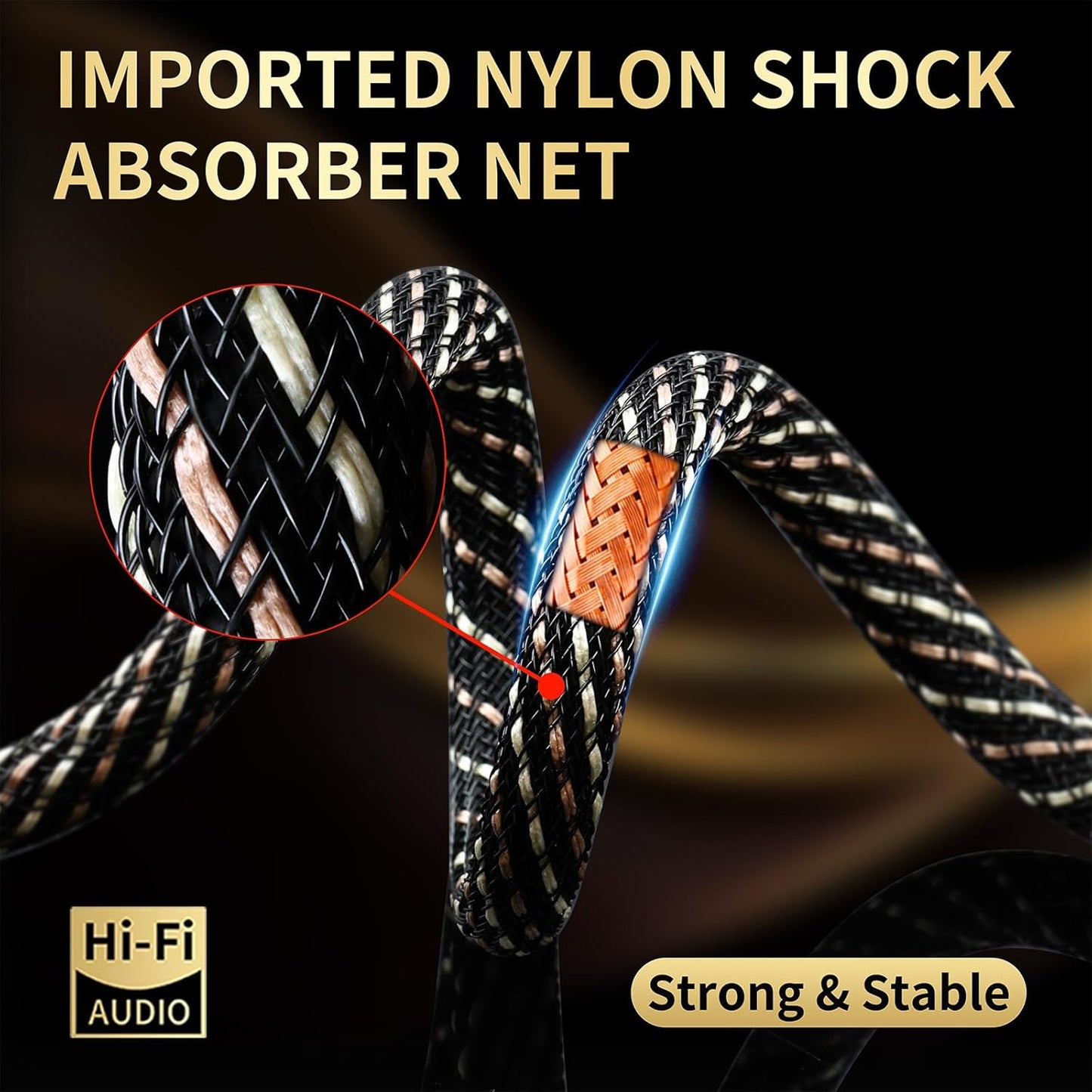 Audiophile HiFi Audio Cable–3.5mm to 3.5mm,6N OFC Core,24K Gold-Plated Plugs,with Nylon Braid,AUX Cable,Compatible with Phone,MP4,Speakers,Amplifiers,TV(1.64ft/0.5m)