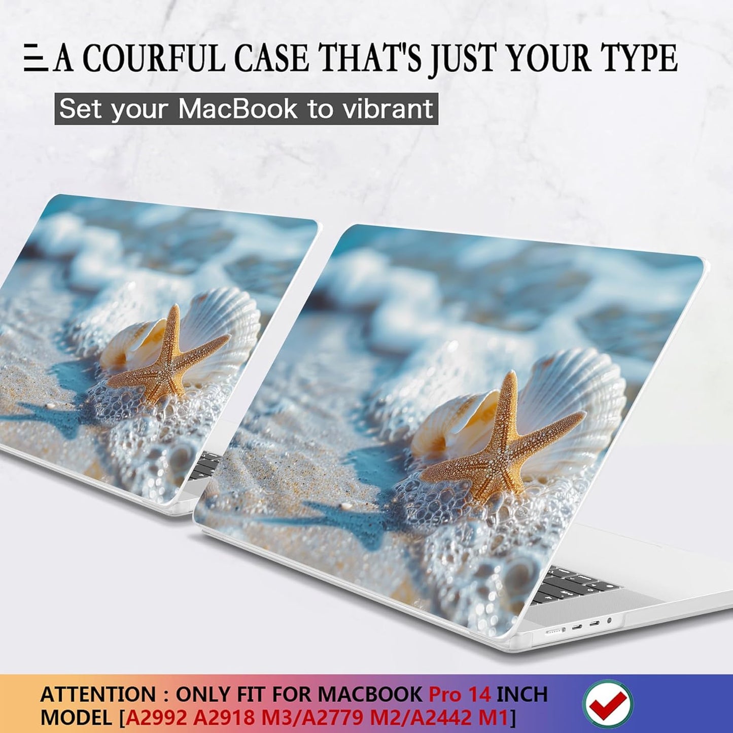 CISSOOK Compatible with MacBook Pro 14 inch Case 2024, 2023-2021 Release M4 A3112 A3185 A3401 M3 A2992 A2918 M2 A2779 M1 A2442 Model, Plastic Hard Shell Case with Keyboard Cover, Beach&Shell