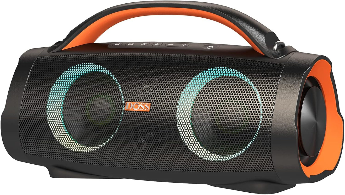 DOSS Extreme Boom Pro Bluetooth Speaker with 100W Stereo Sound, Rich Bass, IPX6 Waterproof, 20H Playtime, Power Bank, Mixed Color Light, Portable for Outdoor, Camping, Beach - Orange
