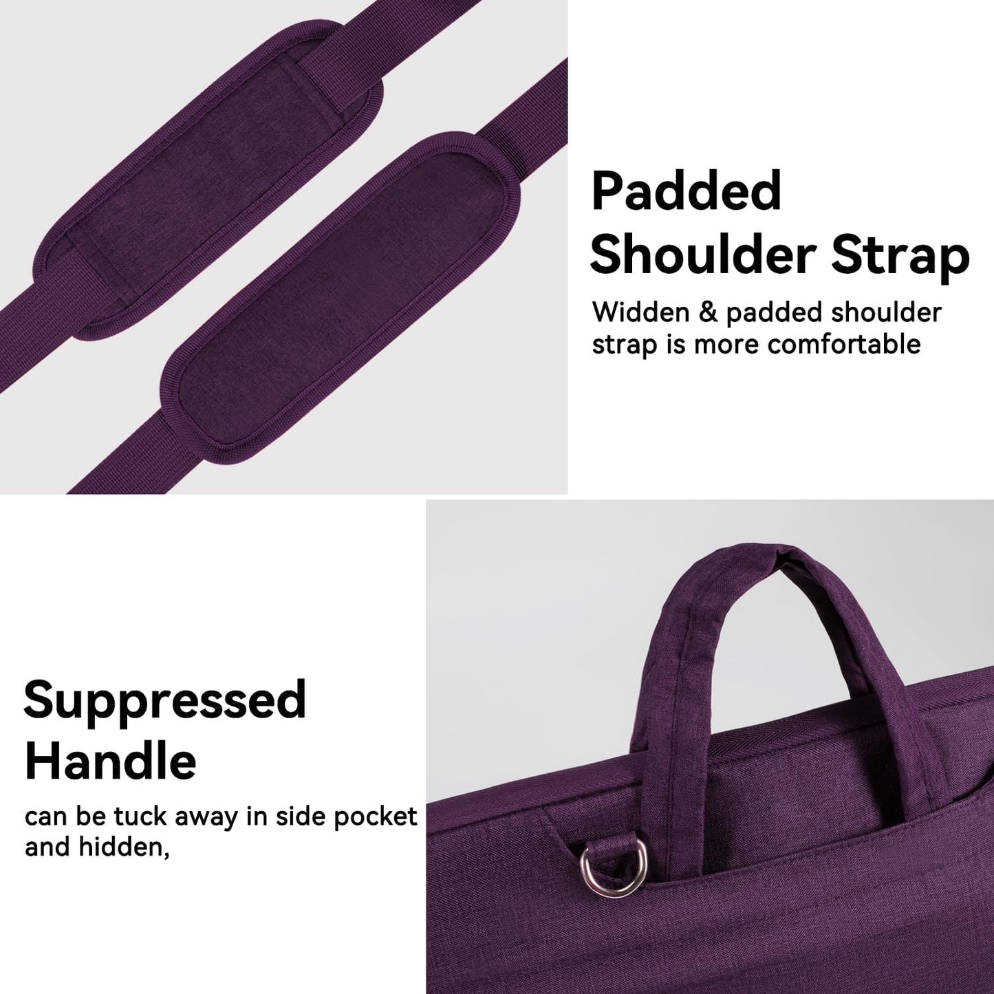Voova Laptop Bag 17 17.3 Inch Water-resistant Laptop Sleeve Case with Shoulder Straps & Handle, Computer Case Cover Slim Briefcase Compatible with 17-18” Hp Dell Asus Acer, Dark Purple