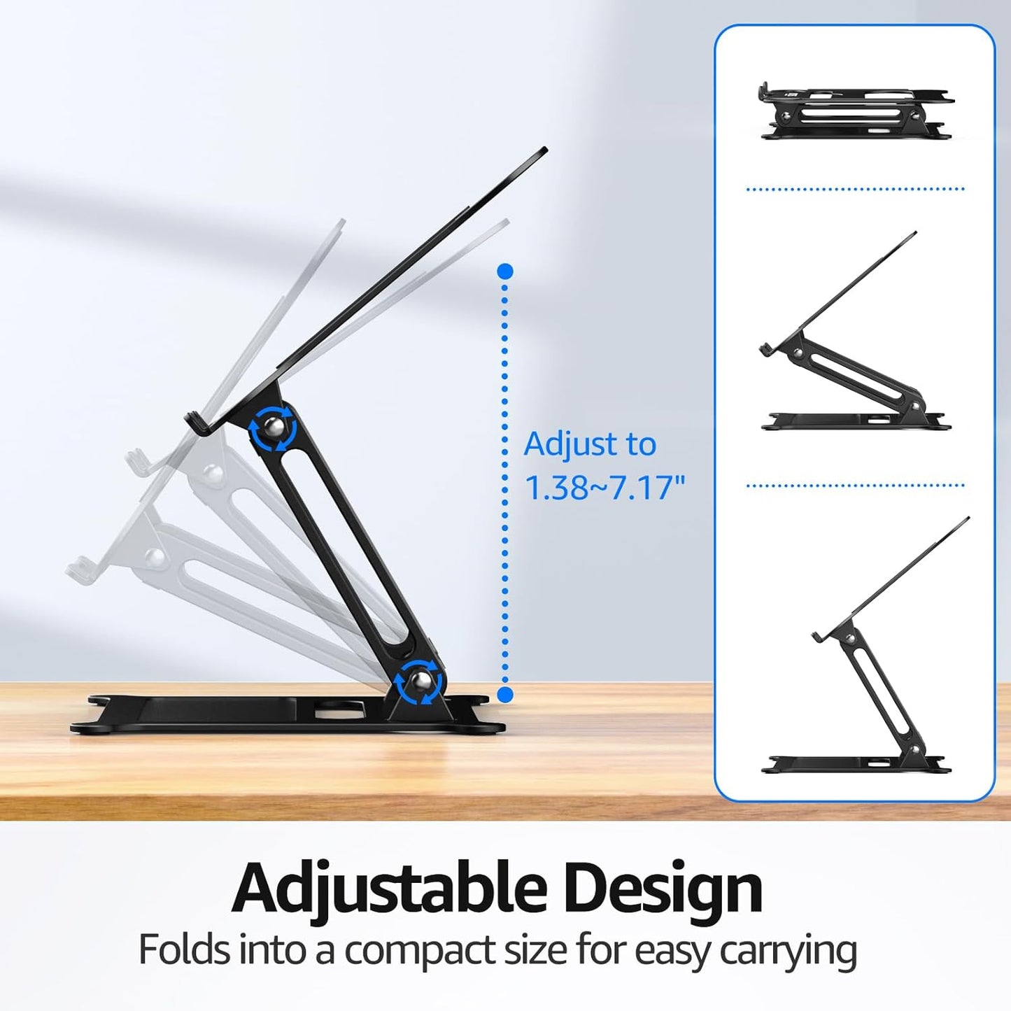 Urmust Laptop Notebook Stand Holder Adjustable Laptop Stand Portable Computer Riser Compatible with MacBook Air Pro HP Dell XPS Lenovo All Laptops 10-15.6"(Black)