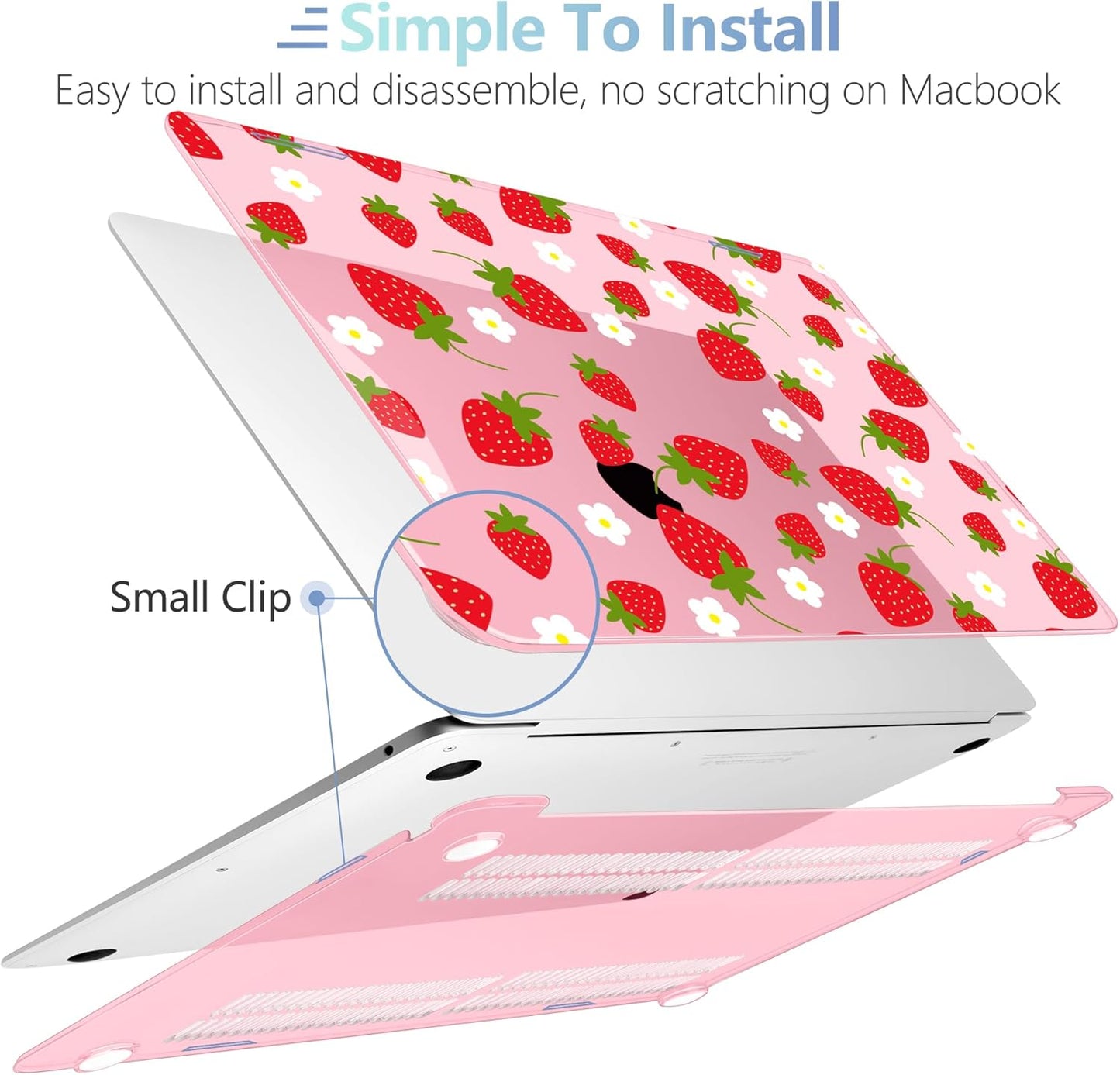 MEEgoodo for MacBook Air 13 inch Case 2021 2020 2019 2018 Released A2337 M1 A2179 A1932 with Touch ID, Plastic Hard Shell & Keyboard Cover Compatible with MacBook Air Case 13.3, Strawberries & Flowers
