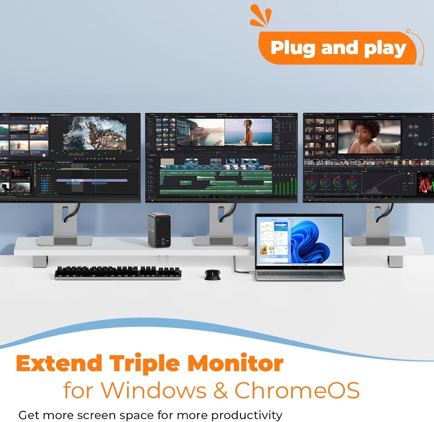 TobenONE Docking Station 3 Monitors, Laptop Docking Station with Power Supply 100W, 2 HDMI, DisplayPort, 7 USB C/A Port, Ethernet, Audio, 87W Charging for Thunderbolt 4/3, USB-C Windows&ChromeOS