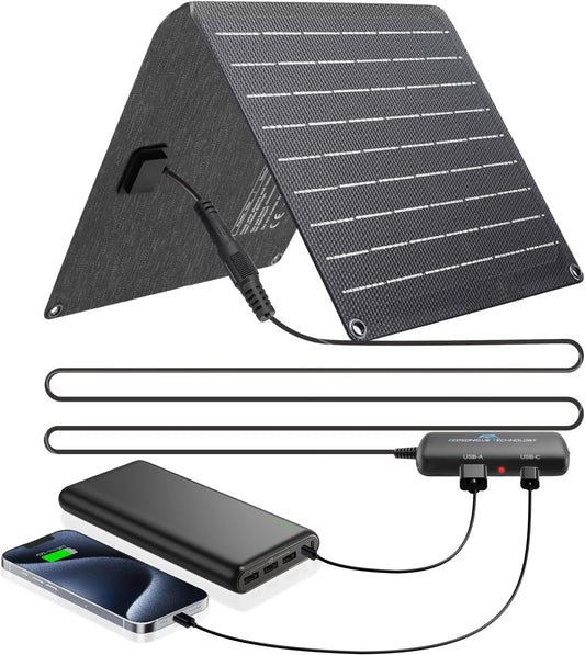 Ecosonique 10W/15W/30W/60W Portable Solar Panel Charger, IP67 Waterproof ETFE USB Solar Phone Charger with Detachable Power Hub, 2025 Latest Version Compatible with iPhone, Power Bank, Smartwatch
