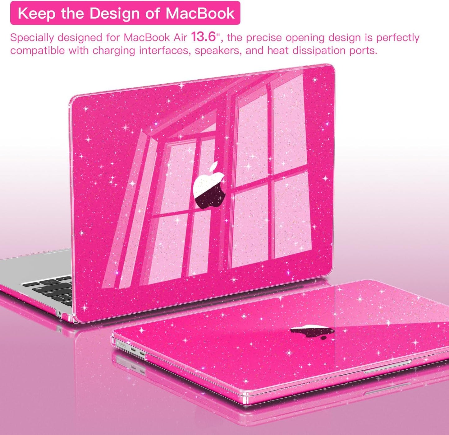 CISSOOK Compatible with MacBook Air 13.6 inch Case Glitter 2025 2024 2023 2022 A3240 M4 A3113 M3 A2681 M2 Chip, Sparkly Pink Bling Plastic Hard Shell Case for MacBook Air 13.6", Rose Pink Glitter