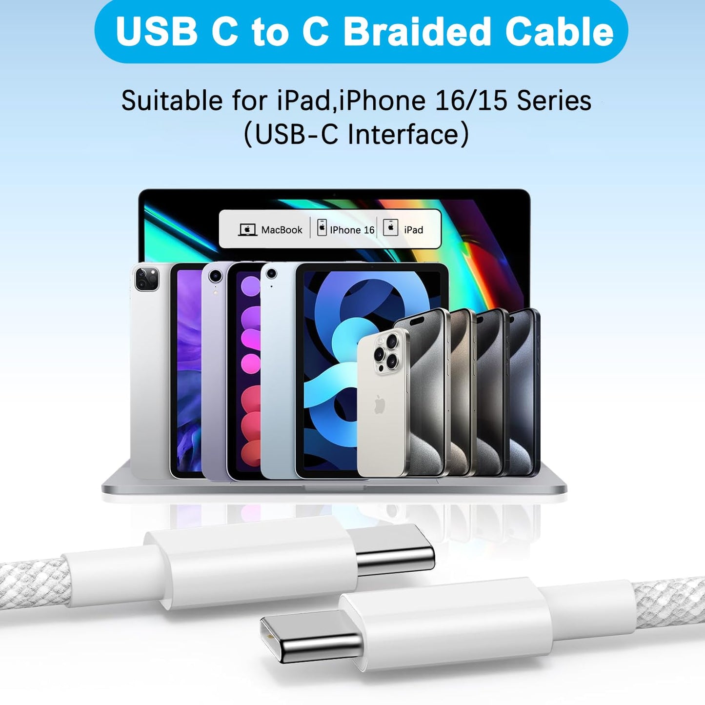 iPhone 16 15 Charger Fast Charging,iPad Fast Charger USB C Chargers Apple iPad Charger 2Pack 6FT Type C USBC to C Woven Cable Cord Block for iPad Pro 12.9/13/11inch,iPad Air,iPad Mini 6/7th,iPad 10/11