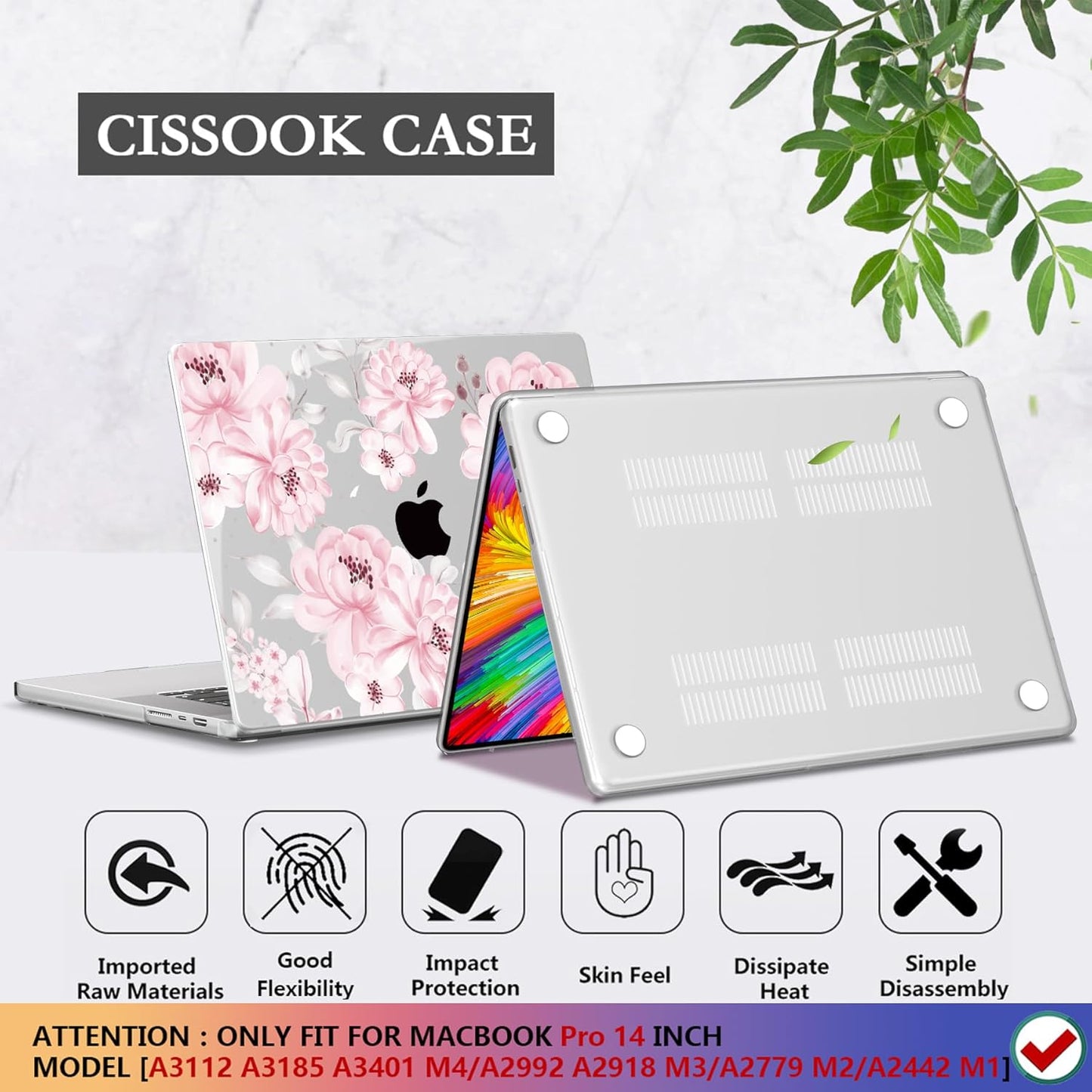 CISSOOK Compatible with MacBook Pro 14 inch 2024 2023 2022 2021 Release M4 M3 M2 M1 Chip A3112 A3185 A3401 A2918 A2992 A2779 A2442 Model, Hard Shell Case with Keyboard Cover&Screen Protector, Pink Bow