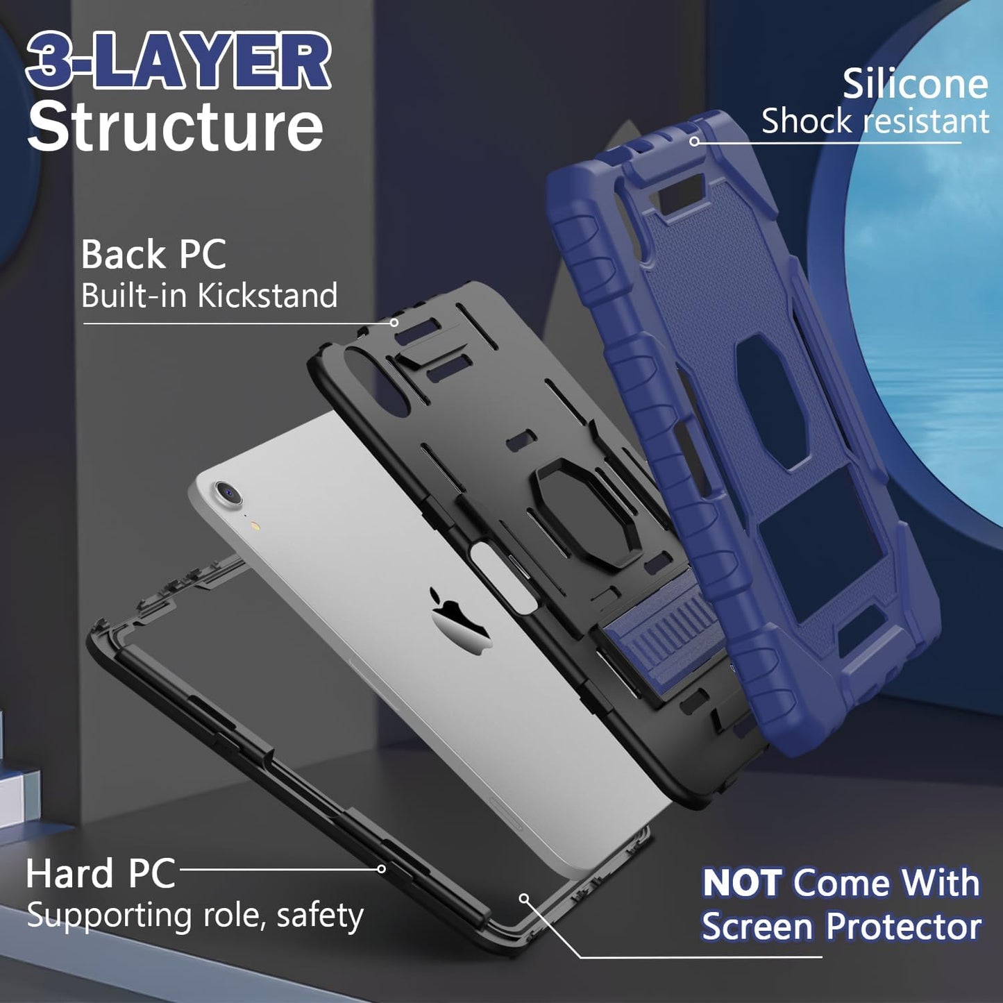 Grifobes Case for iPad Mini 7 (A17 Pro) 2024 / Mini 6 2021 8.3 inch, Heavy Duty Shockproof Rugged Cover with Pencil Holder Stand, for I Pad Mini 7th/6th Gen 8.3" Case for Kids Boys (Navy Blue)