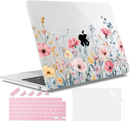 May Chen for MacBook Air 13.6 Inch Case 2025/2024/2023/2022 Release (Model A2681 A3113 A3240, M2 M3 M4 Chip) – Hard Shell Laptop Cover with Keyboard Cover & Screen Protector，Wildflower