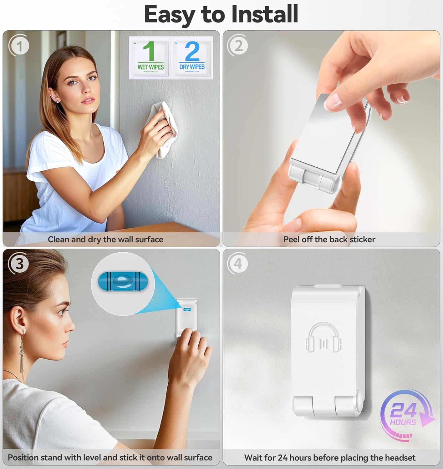 Headphone Stand, Wall Mount Headset Hanger, Gaming Headphone Holder Hook Clip, Foldable Headset Stand Desk Holder for PC Earphone Accessories, White(1 Pack)