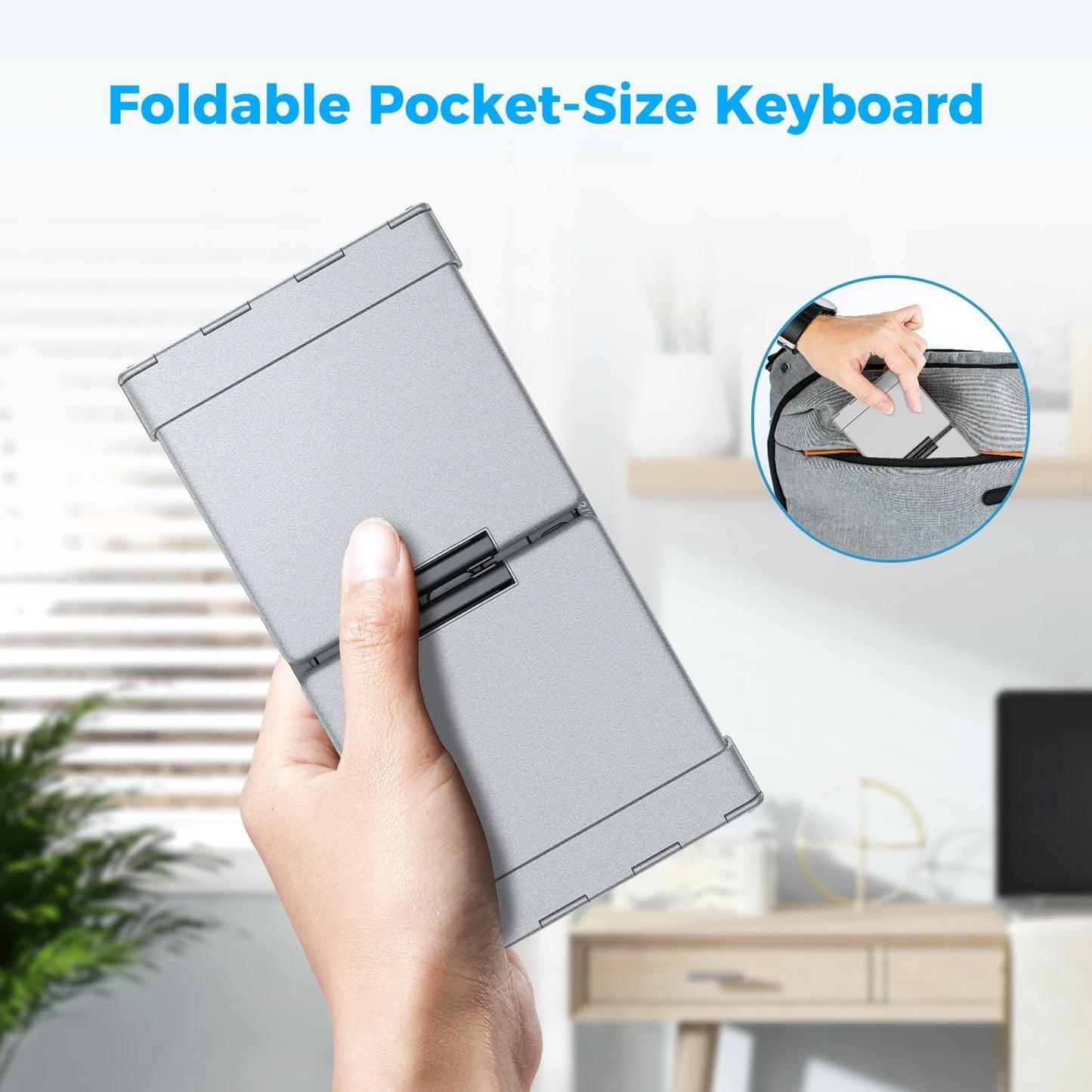 iClever Portable Keyboard, BK09 Foldable Bluetooth Keyboard with Number Pad for Travel and Business Trip, USB-C Rechargeable for Laptop, iPad, iPhone, Sync up to 3 Devices
