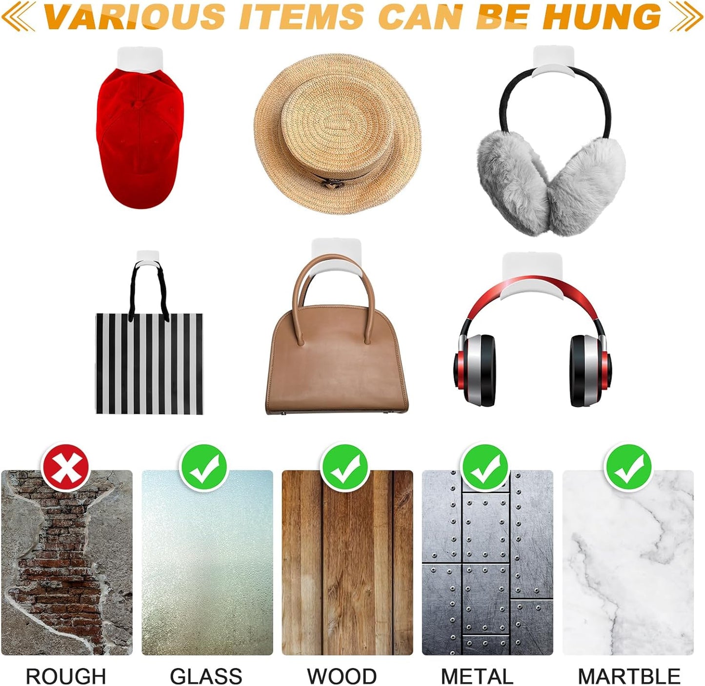 12 Pcs Headphone Wall Hangers Adhesive Gaming Headset Holder Hooks for Wall Mount Strong Universal Stand Hooks for Most Headphone Controller, Hat, Baseball Caps, Closet, Door (White)