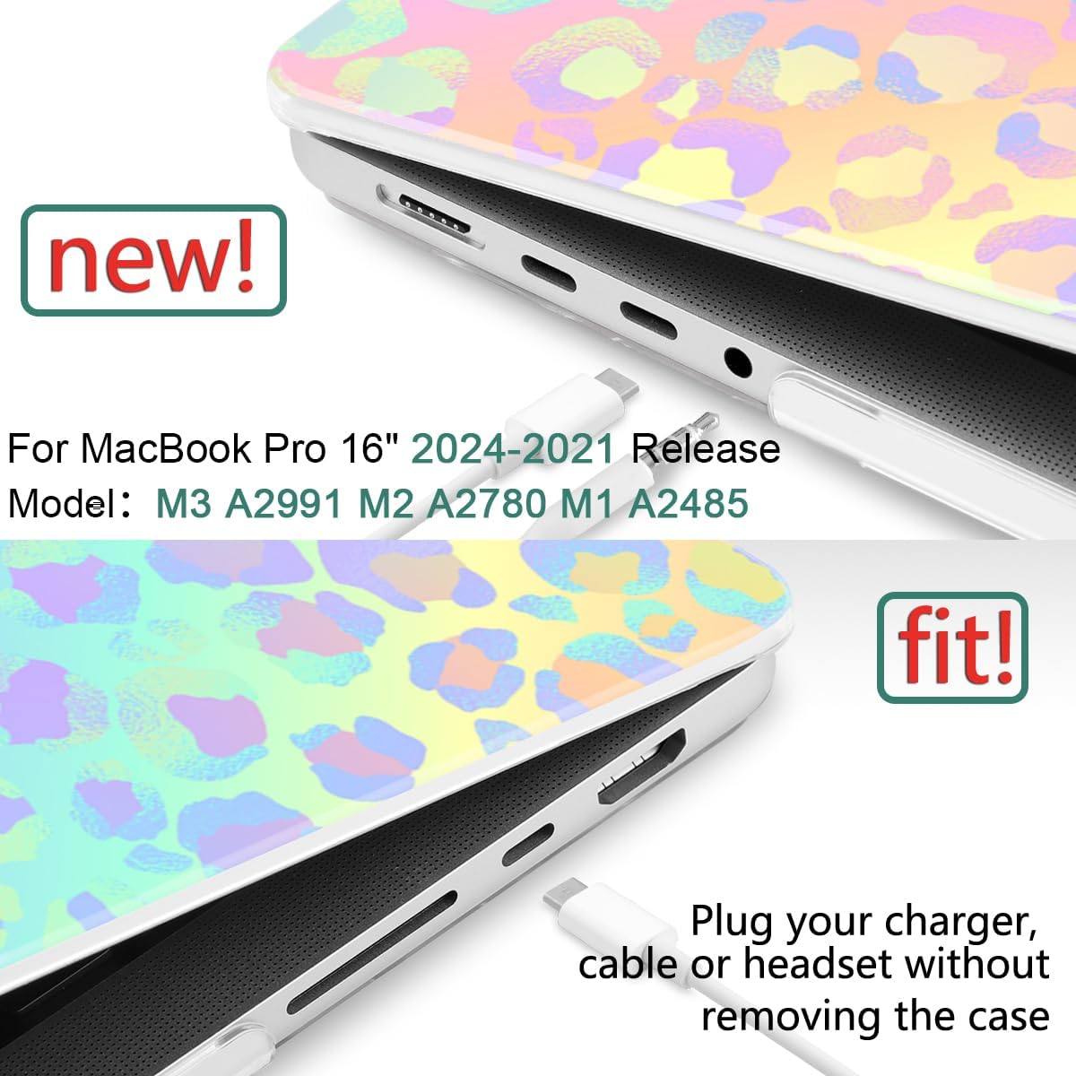 DONGKE for M4 MacBook Pro 16 Inch Case 2024 2023 2021 A3403 A3186 M3 A2991 M2 A2780 M1 A2485 Pro/Max Chip, Plastic Hard Shell Case & Keyboard Cover for Mac Pro 16 with Touch ID, Leopard Print