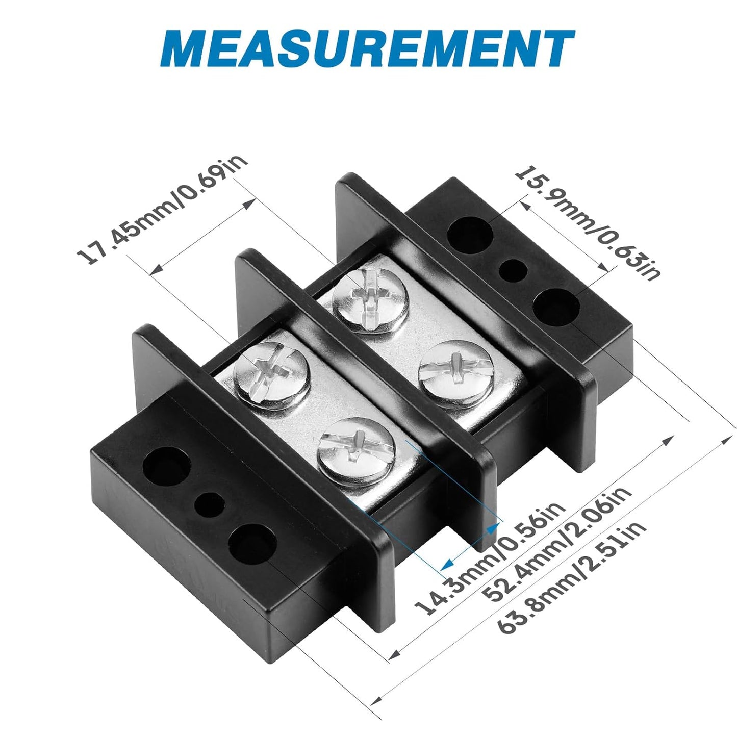 GLOSO TBE Double Row Stainless Terminal Blocks, Marine Grade, 4-14 AWG Cu, 75A/600V - 1 Pack, 2 Poles