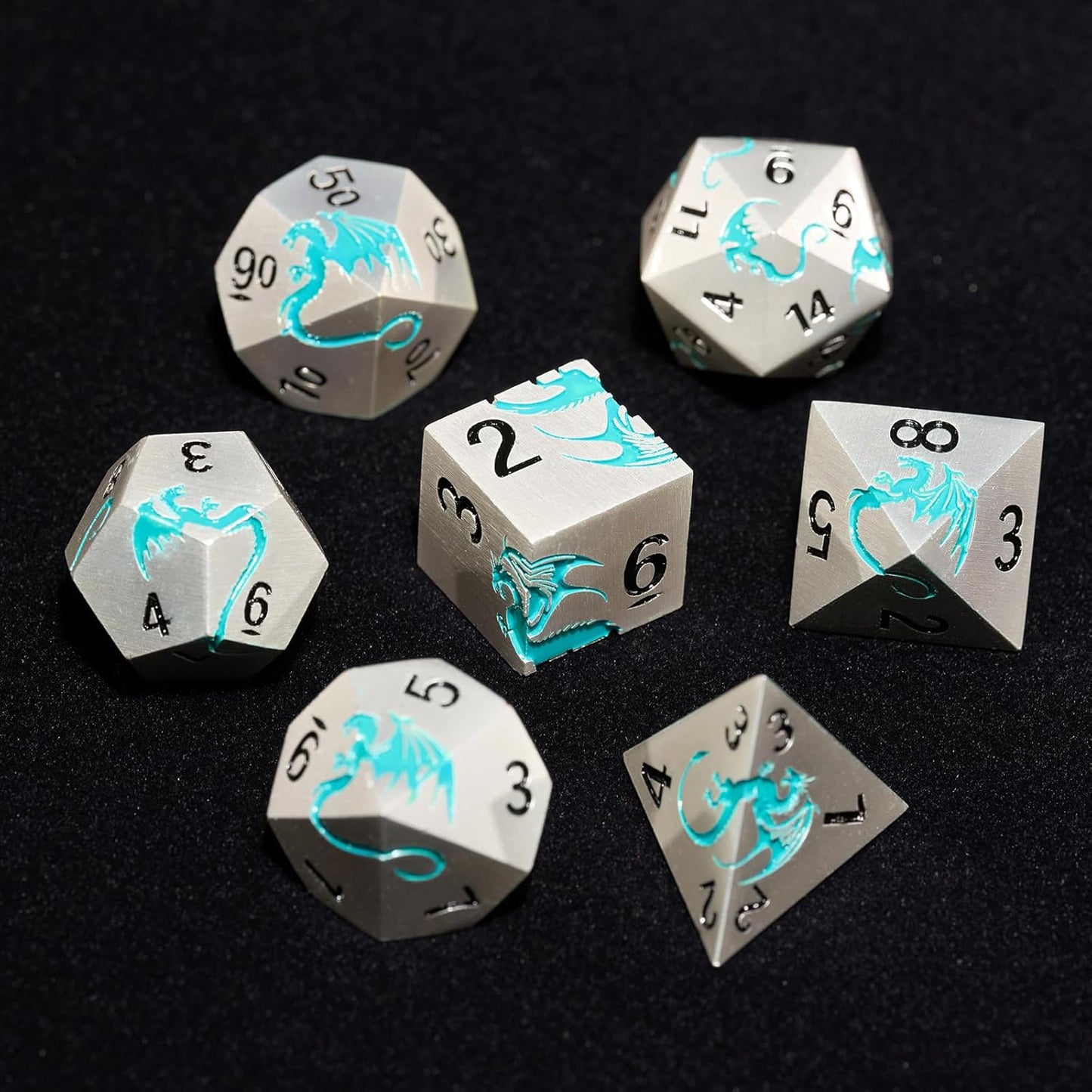 Blue Dragon Metal DND Dice Set,HNCCESG Cool D&D Dice Set of 7 Piece,Dungeons and Dragon Gift Dice, Role Playing Dice for D&D Table Games（(Matte Silver Blue2 Dragon)