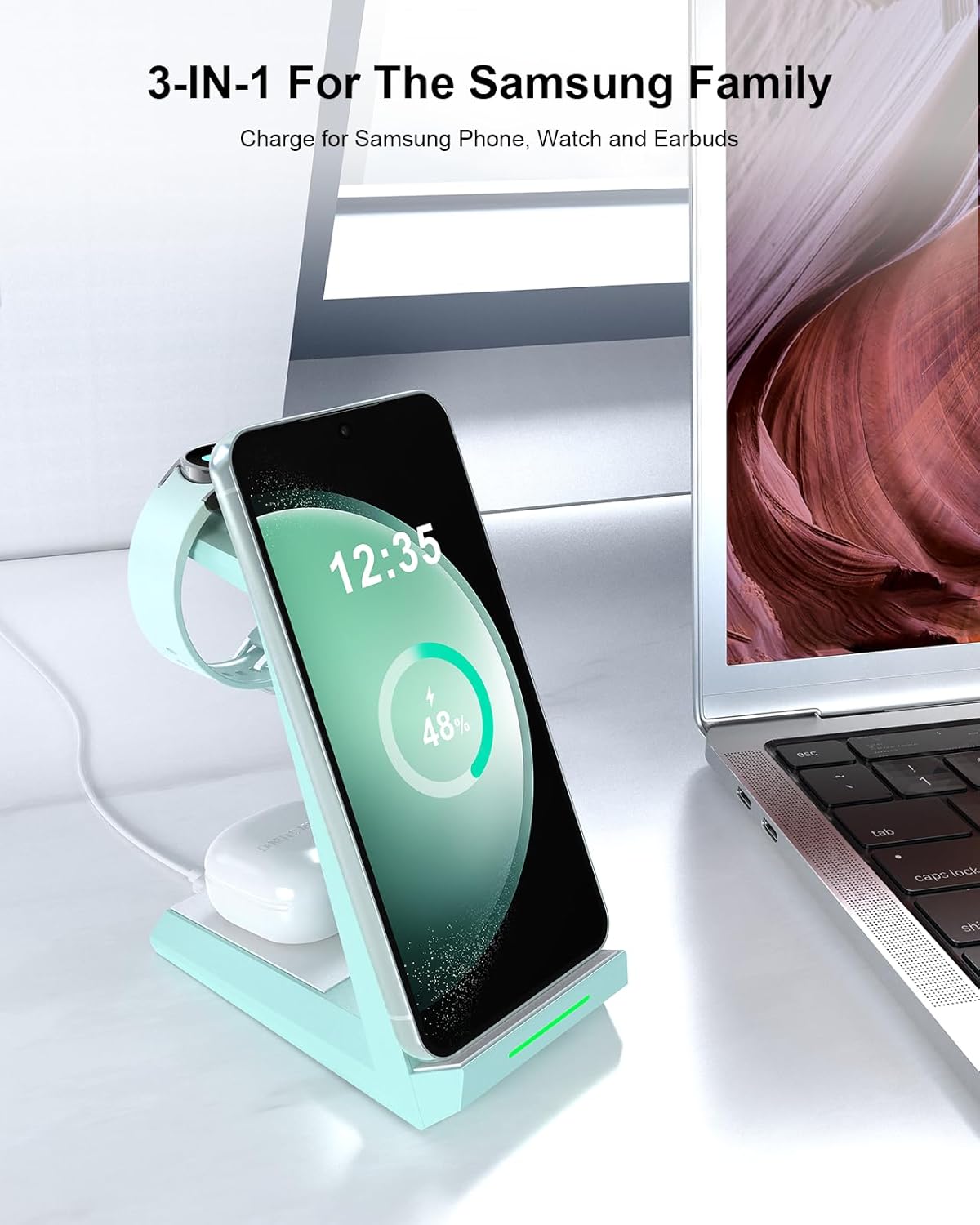 Wireless Charger for Samsung Charging Station - NANAMI 3 in 1 Android Phone Trio Multiple Devices Charger for Samsung S25 S24 S23 Ultra/Galaxy S22 /S21/Z Flip 5/Fold 5/Buds, Galaxy Watch 6/5 Pro/4