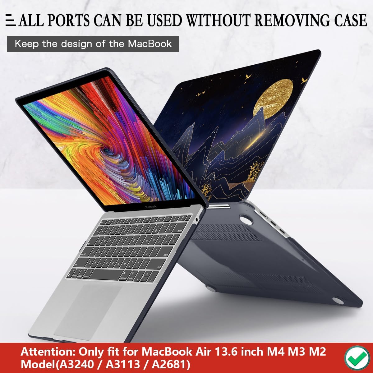 CISSOOK Compatible with MacBook Air 13.6 inch Case 2022 2024 2025 Release Model A2681 A3113 A3240, Plastic Hard Shell Case with Keyboard Cover for MacBook Air 13.6 M2 M3 M4, Gold Moon