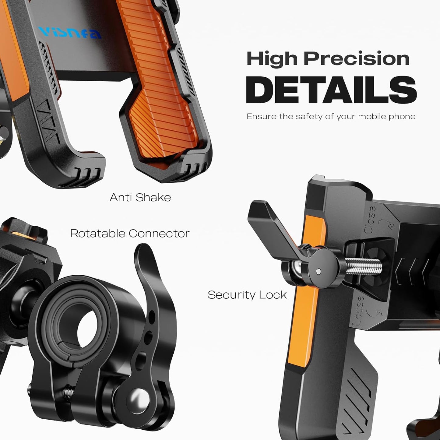 New Upgraded Bike Phone Mount Holder Two Connectors Quickly Lock and Release,360°Rotatable Bicycle Motorcycle Scooter Accessories Handlebar Phone Clip for 4.0"-7.0" Smartphone (Orange)