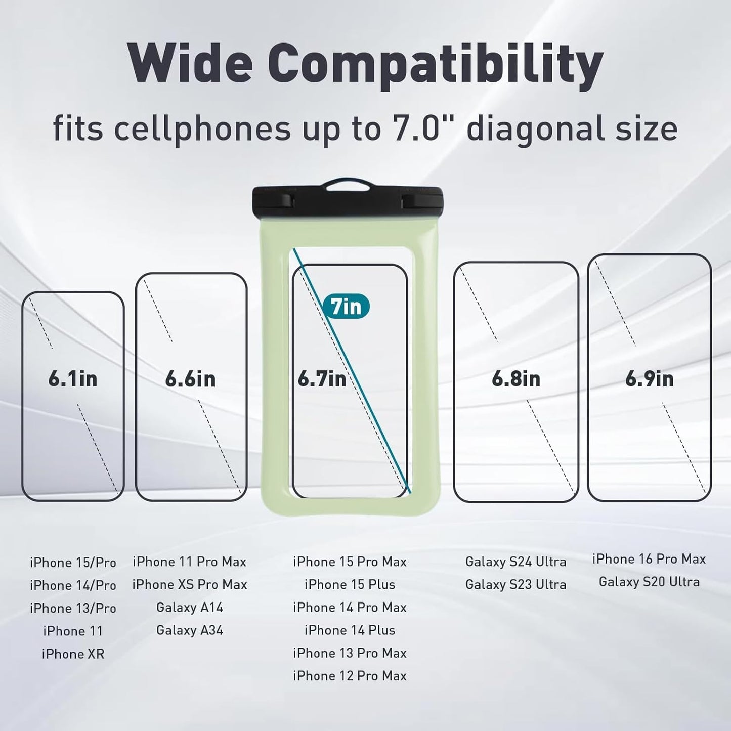 Floatable Soap Bubble Waterproof Phone Pouch/Case with Crossbody Lanyard for iPhone 16 Pro Max/15 Pro/14/13/12, IP68 Cellphone Dry Bag Beach Cruise Ship Essentials, 1 Pack-Mint Green-7″