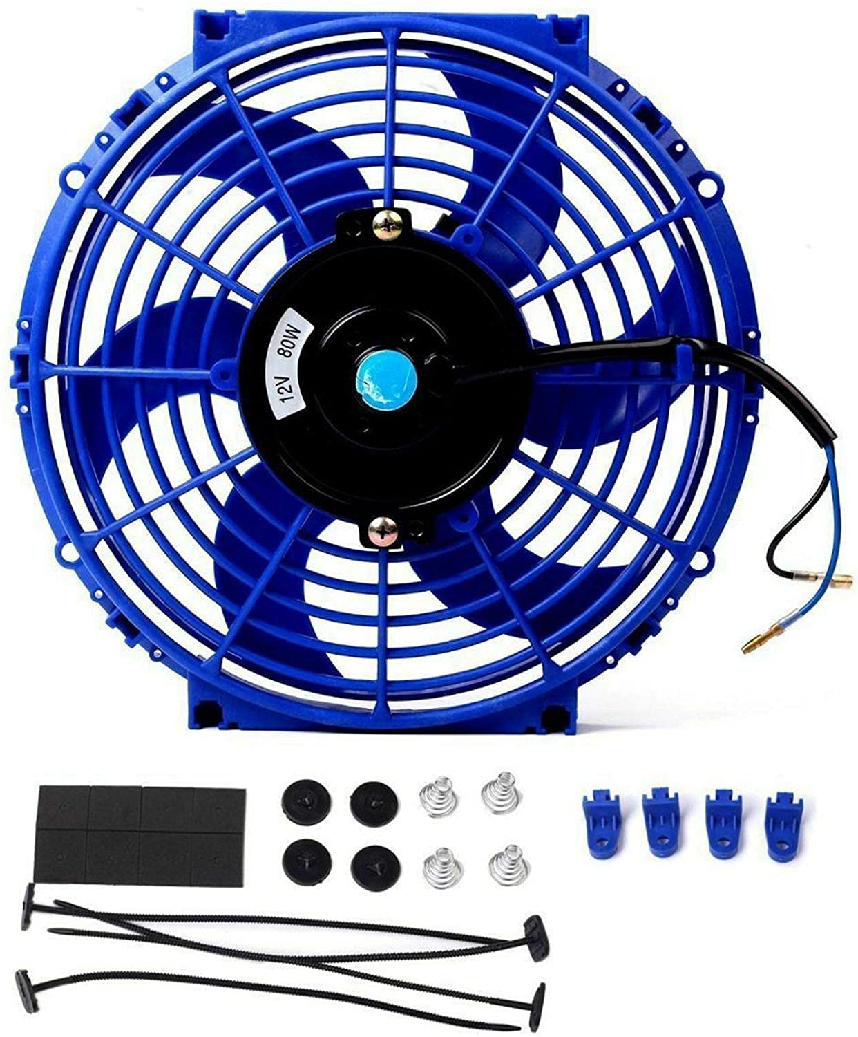 2PCS 10 inch Slim Fan Push Pull Electric Radiator Cooling 12V 80W Mount Universal Kit Blue