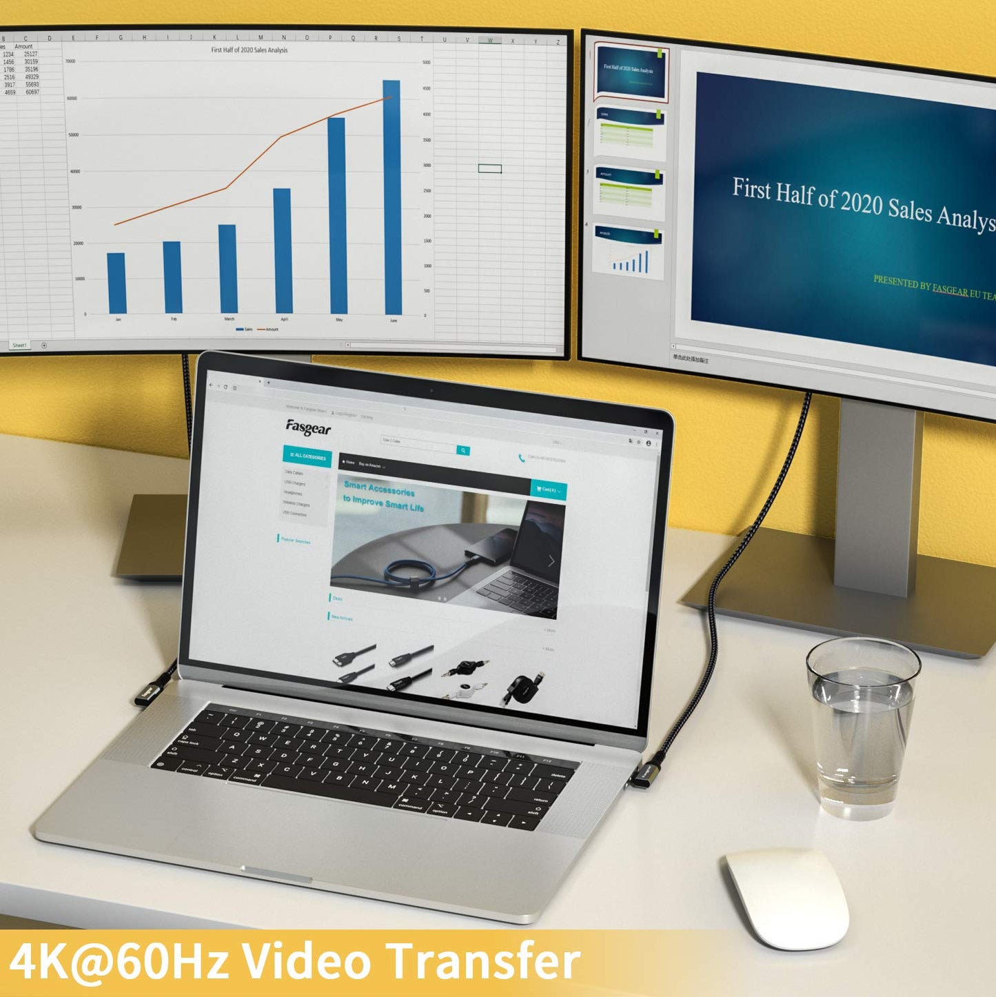 Fasgear USB C to USB C 3.1 Gen 2 Cable 6ft 90-Degree Type C 100W Cord 4K@60Hz Video Output 5A Power Delivery Charging Wire Compatible for MacBook,iPad Pro,Pixelbook,Oculus Link,T5 LaCie SSD (Black)