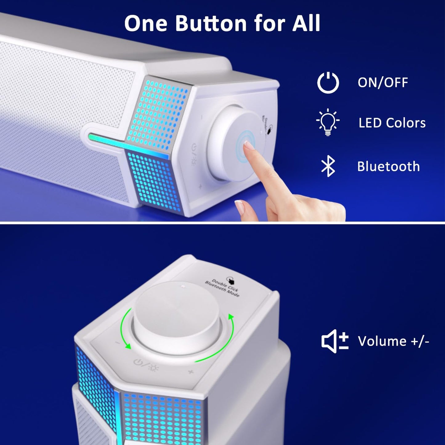 Jeecoo M20 Bluetooth Computer Speakers for PC Desktop Monitor, Gaming PC Sound Bar - Wired USB-Powered, Superb Stereo Sound, with LED Lighting (White)