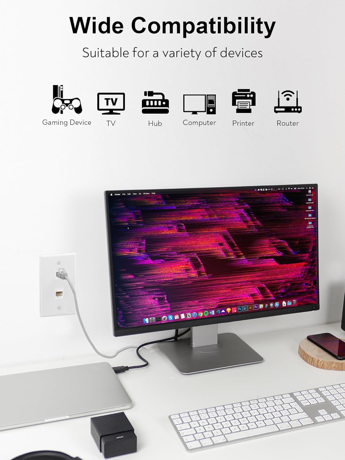 Ethernet Wall Plate, 4 Port Cat6 RJ45 Keystone Inline Coupler Wall Plate for Cat7/6/5/5e Ethernet Devices - White