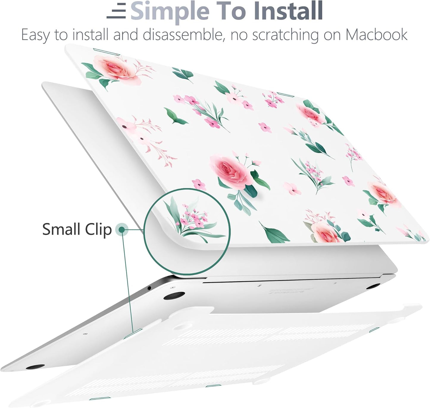 Batianda Case for M1 MacBook Air 13 Inch Model A2337 A2179 A1932 2021 2020 2019 Release,Lovely Floral Design Matte Hard Shell with Keyboard Cover & Screen Protector, Peach Rose