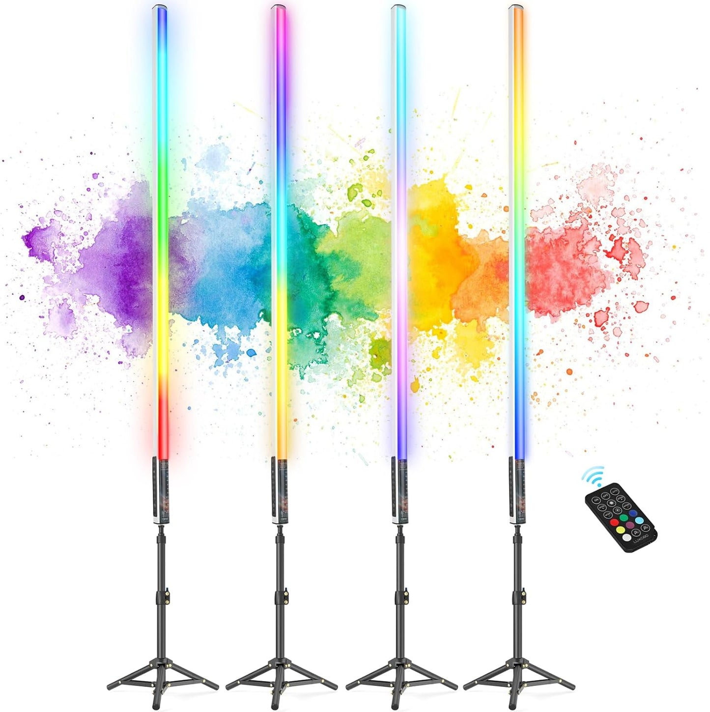 4 Pack 4ft Portable Battery Powered Tube Light 120cm Handheld LED RGB Lights Tube with Tripods, 500 Vivid Effects for Video and Photography,Light Painting,YouTube,Video and Dance Club