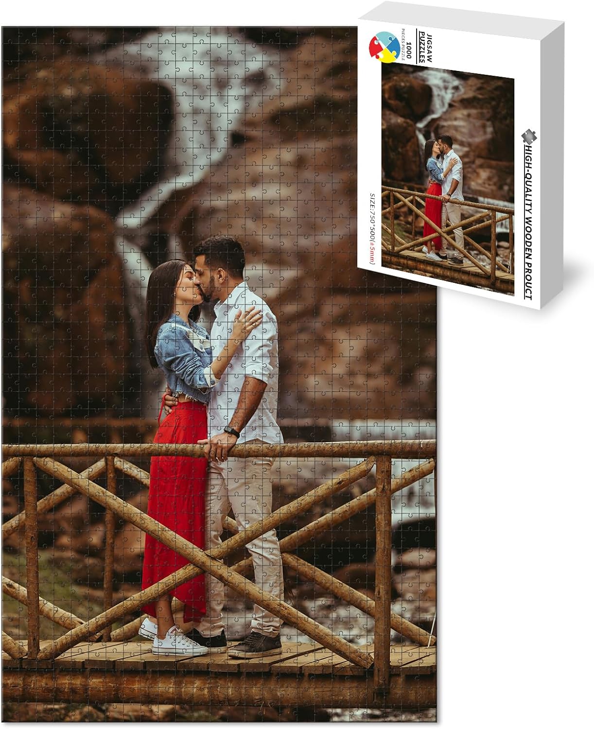Custom Puzzle from Photos - Personalized 1000/500/300/200/120 Piece Jigsaw Puzzle for Adults & Kids, Unique Wooden Gift for Christmas, Wedding, Anniversary, Birthday