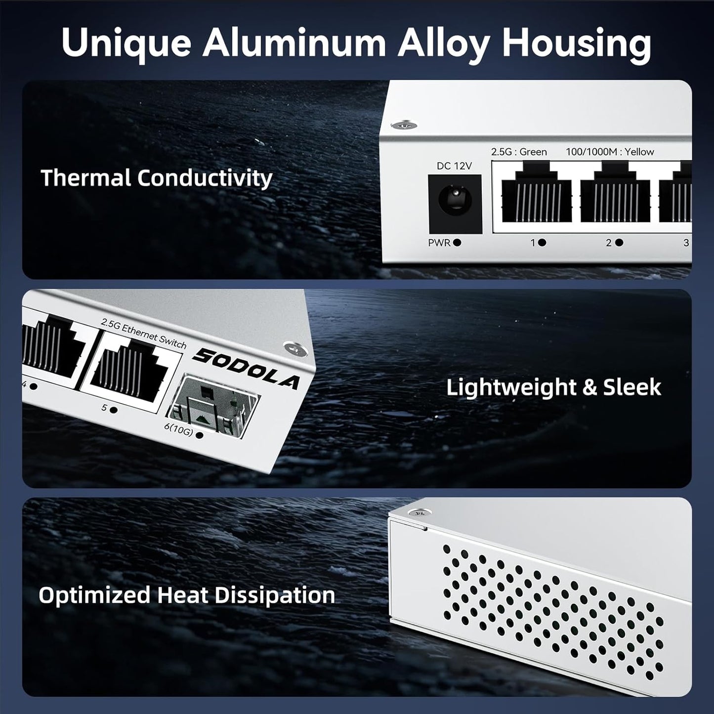 SODOLA 2.5Gb Switch Unmanaged,5 x 2.5G Base-T Ports, 1x 10G SFP+, Aluminum Alloy Cooling & Magnetic Mounting,2.5 Gigabit Network Switch Fanless Plug & Play, 2.5 Gigabit Switch,Lifetime Protection