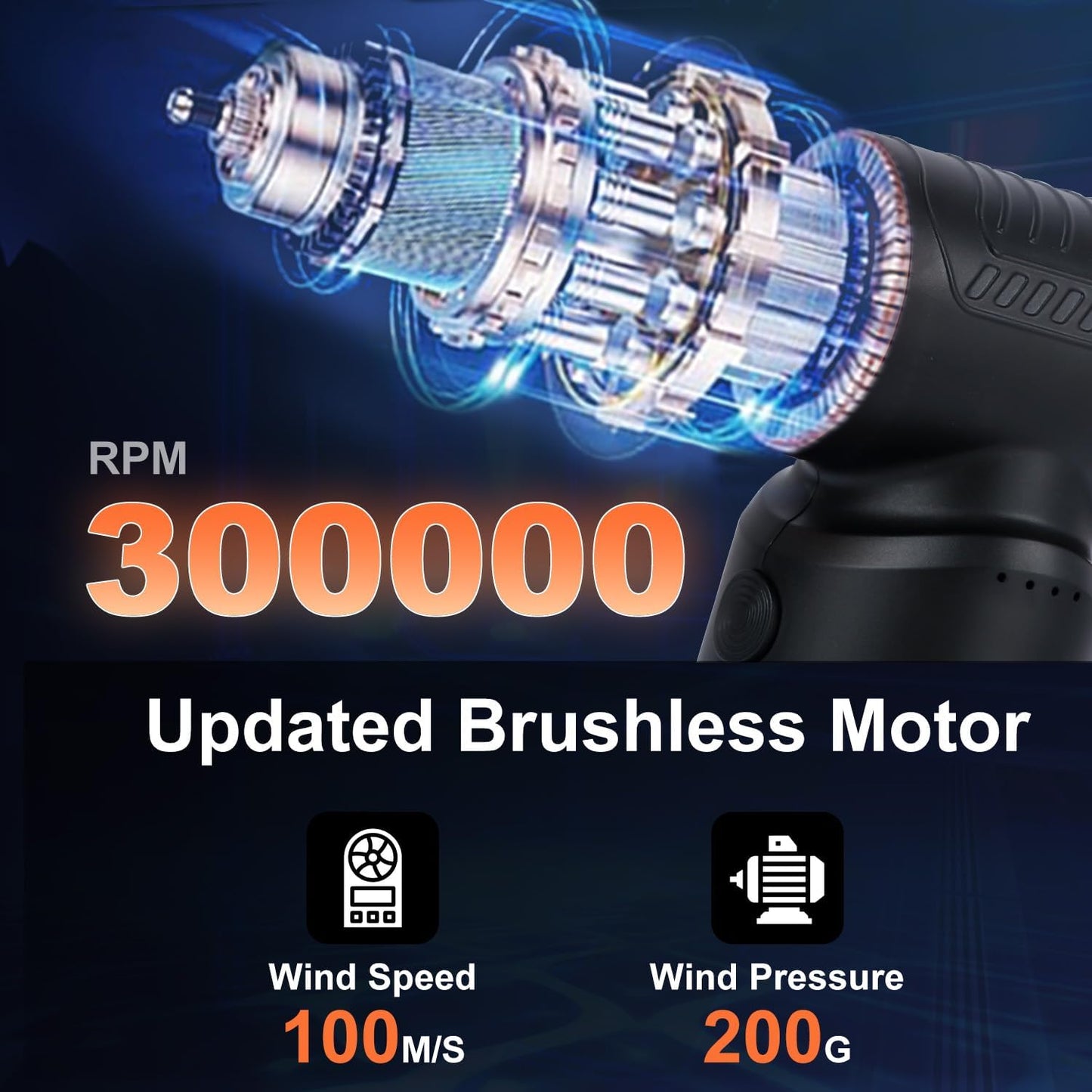 Compressed Air Duster, 300,000RPM Powerful Electric Air Duster, No Canned Air Duster-Replace Compressed Air, 3 Gear Adjustable High-Speed Air Blower for Office, Home,Car, Computer, Keyboard