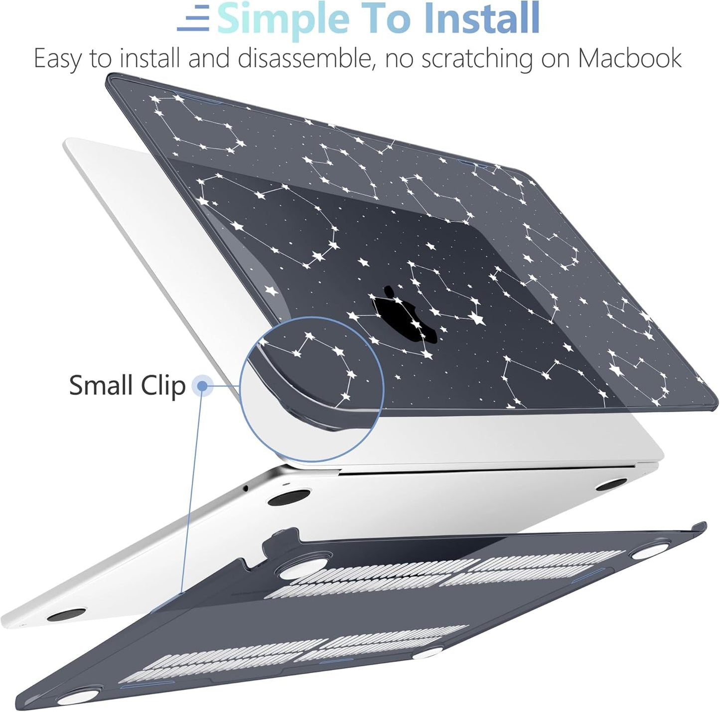 MEEgoodo Case for MacBook Air M4/M3/M2 13.6 inch 2025 2024 2022, Fit Model A3240 A3113 A2681, Compatible with MacBook Air 13 inch, Laptop Hard Shell Case with Keyboard Cover, Constellations & Hearts