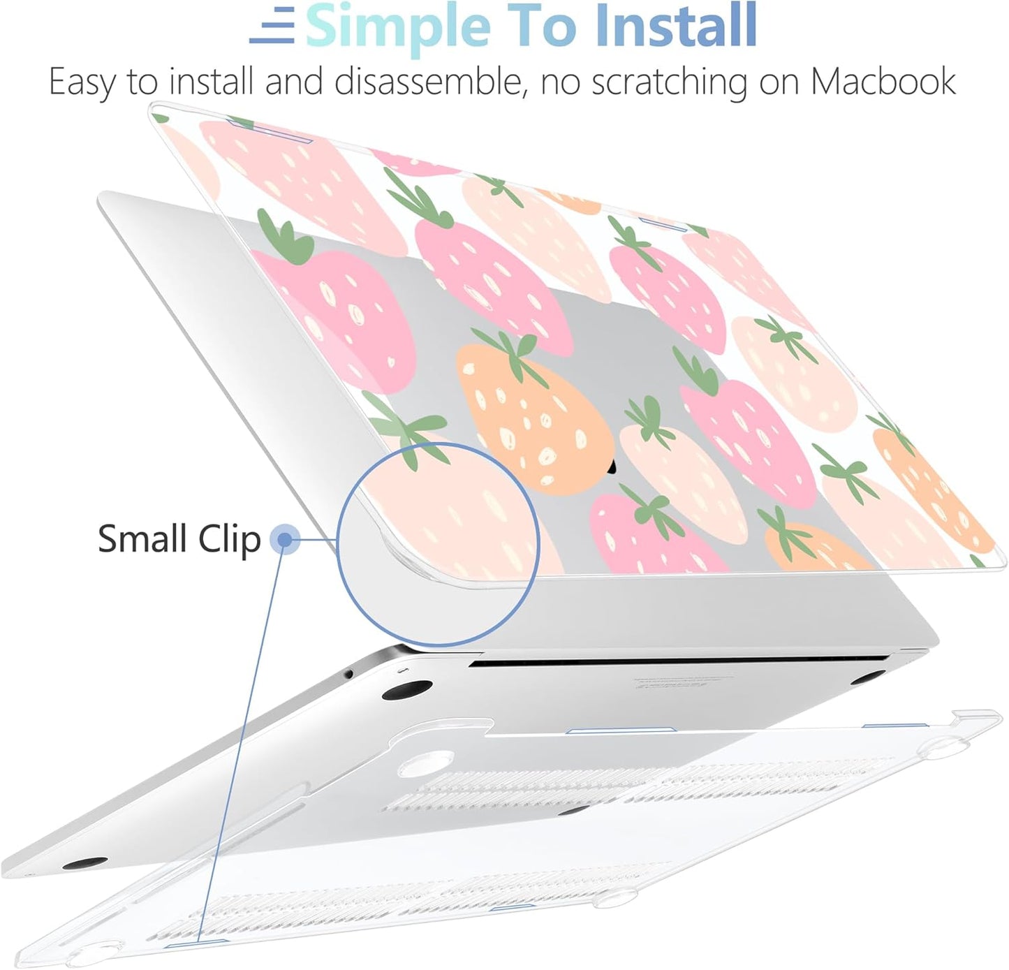 MEEgoodo Case for MacBook Pro 13 inch Case 2022 2021 2020 New A2338 M2/M1 A2251 A2289, Laptop Hard Shell with Keyboard & Camera Cover Compatible with 13 inch MacBook Pro, Cute Drawn Strawberries