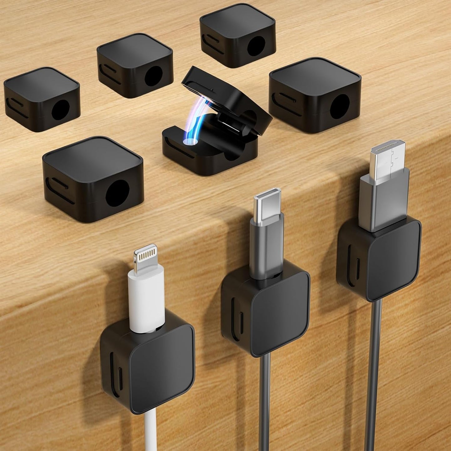 9 Black Magnetic Cable Clips,Under Desk Cable Management,Cord Holder for Nightstand Home Office Car Phone Wall,2025 Adhesive Cord Organizer[0.45" in Ht Save Space/Versatile for Wire Up to 0.27" OD]