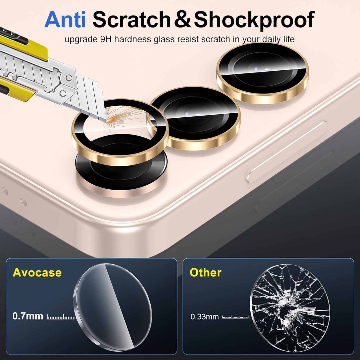 for Samsung Galaxy S25 Camera Lens Protector, Individual Metal Ring Tempered Glass Lens Cover, [Strong Adsorption] Scratch Resistant Ultra-Thin HD Clear Lens Cover, 1 Set-Gold Ring