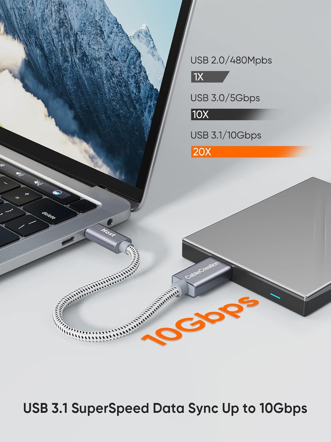 CableCreation 3.3FT USB C to Micro B Cable,10Gbps Speed External Hard Drive Braided,USB 3.1 Type C to Micro B Work for iPhone 15 Series,Seagate WD Westgate My Passport,MacBook Pro,iPad/Tablet,Grey