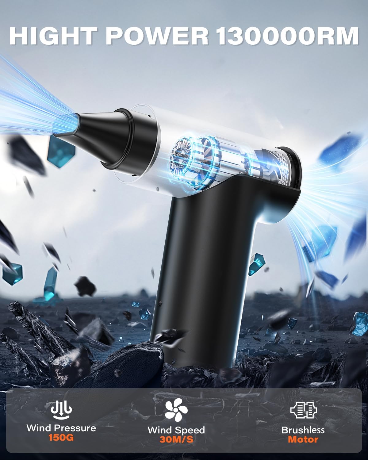 APPS2Car Electric Air Duster Upgraded 11-Speed Adjustable Mini Compressed Air Duster with 130,000RPM Brushless Motor, Rechargeable Cordless Turbo Blower for Computer, Keyboard, PC, House, Outdoor, Car