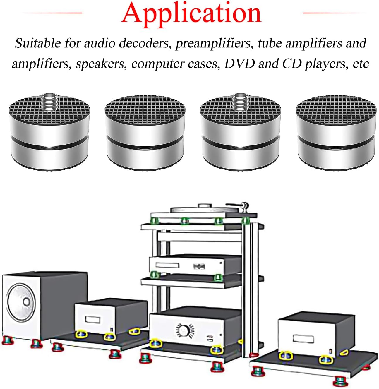 Audiocrast 4X HiFi Speaker Spike Pad Isolation Feet Stand Feet 40X23MM Shock Absorber with Stainless Steel Ball for Audio Speaker Subwoofer CD DVD Amplifier Turntable DAC