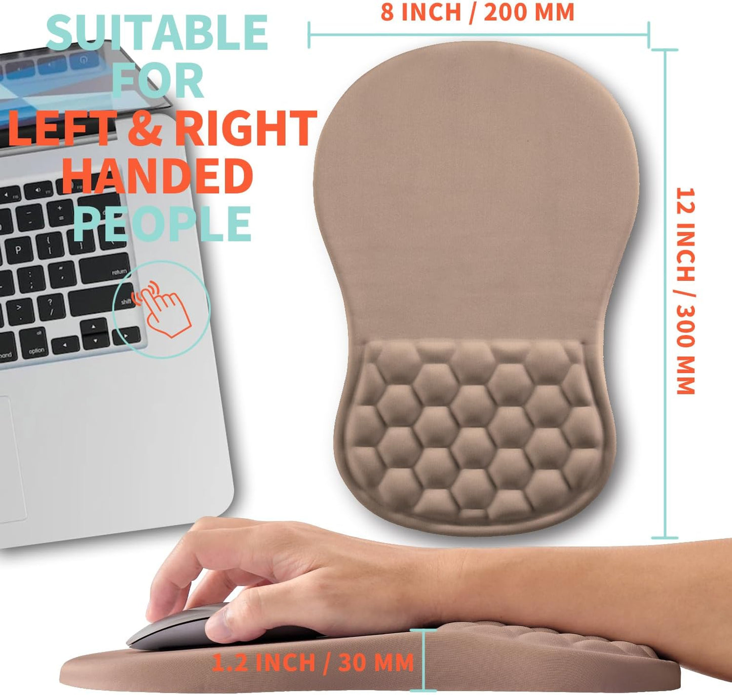 Ergonomic Mouse Pad Wrist Support with Memory Foam Massage Bulge, Carpal Tunnel Pain Relief Mousepad Wrist Rest for Mouse(12x8 inch, Sand Color)